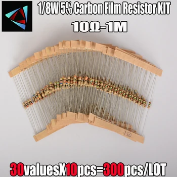 300pcs 5% 1/8W 30Values*10pcs=300pcs 10R ~1M Ohm De 0,125 W Resistor de Filme de Carbono Kit Sortido