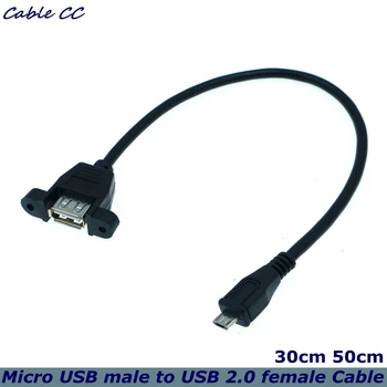 30cm USB 2.0 Fêmea para Micro Cabo de Extensão Masculino Com Painel de Montagem do Furo do Parafuso de Bloqueio do Conector de Adaptador de Conector para Computador