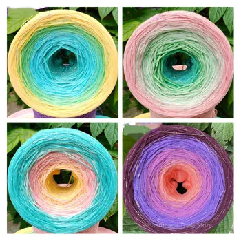 350g de Algodão Orgânico Thread Com Glitter Fios de Seda de arco-íris Gradiente de Bolo de Fios de DIY Mão-de Malha Cachecol de Crochê Xale e Saia de Princesa