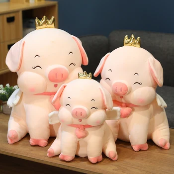 35CM Lindo Anjo Gordo Porco de Pelúcia Recheado de Animal Bonito Bonecas Baby Piggy Crianças Apaziguar Travesseiro para as Meninas de Aniversário Chrismas Presentes