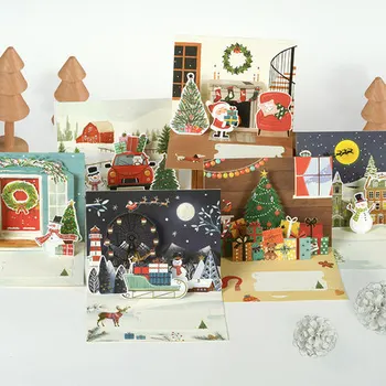 3D Cartão de Natal de Pop-Up do Negócio de Cartões de Feliz Natal Dom Crianças Mensagem do Cartão