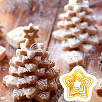 3D Estrela da Árvore de Natal Cortador de Biscoito Definir a Forma de Biscoito Torre DIY Fondant Cortadores de Biscoito Molde do Bolo de Natal Decoração de Ferramentas de Cozimento
