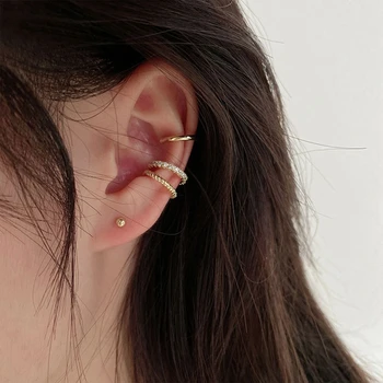 3PCS/Set Punk Cor de Ouro Ear Cuff do cristal de rocha Não-Piercing de Orelha Clipes Falso Cartilagem Brincos Clipe de Brincos Para Mulheres, Homens Jóias
