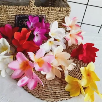40pcs Artificial Frangipani, Flor 3 Cabeças/Pedaço de Seda Plumeria Rubra Flor Cabeças para a Festa de Casamento Decoração Floral