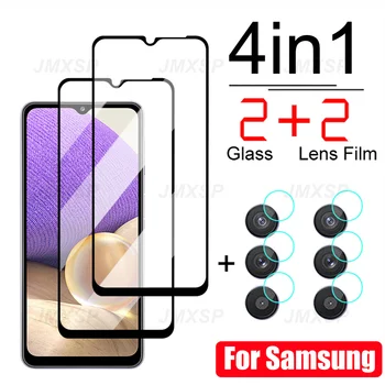 4in1 Vidro de Proteção Para Samsung Galaxy A02 A12 A22 A32 A42 A52 A72 de Vidro Temperado Para Samsung M02 M12 M22 M32 M52 Lente Filme