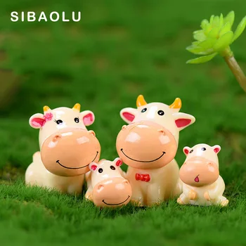 4pc Bonito Vaca, Porco Família Modelo Animal Estatueta para Casa Decoração em Miniatura de Fada Decoração de Jardim Acessórios Estátua de Resina Artesanato Figura