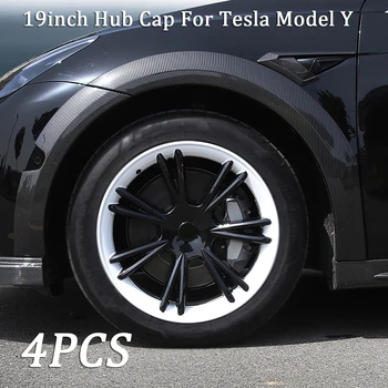 4PCS 19inch Carro Tampas de cubo cubo de Roda Capa Preto e Branco Aro de Roda de Cobertura de Proteção Para o Tesla Model Y 2020-2021