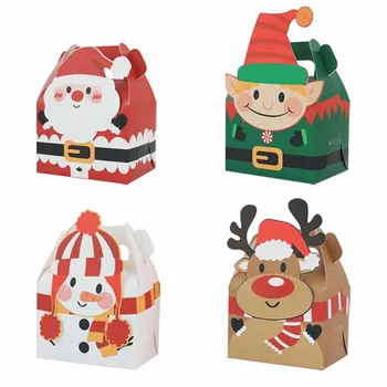 4pcs Muffin de Natal de Papel, Caixa de Doces do Papai Noel Dom Crianças Bolo de Embalagem Caixa de lembranças da Festa de Natal de Ano Novo Decoração Navidad