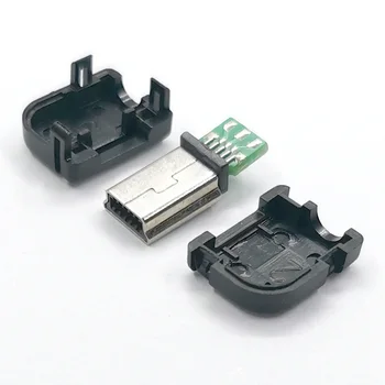 50pcs Conector Mini USB 5 Pin 90 graus T Porta Macho Tomada com Tampa de Plástico Para DIY Placa do PWB do SDA Cabo de Dados de Linha de
