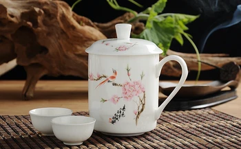 550ML chinoiserie colorido magpie, porcelana, canecas de sublimação, primavera de vista, o esmalte criativo canecas de café tampa, com tampa