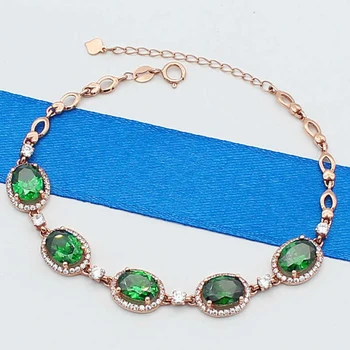 585 roxo de ouro incrustada de cristal oval verde pedra preciosa bracelete para as mulheres 14K banhado a ouro rose nova moda jóias de casamento