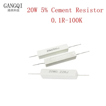 5pcs 20W 5% Resistor de Cimento Poder de Resistência 0.1 ~ 10K 0.1 0.5 R R 1R 2R 4.7 R 5R 10R 50R 0.25 0.47 DE 0,5 51 K 1.5 K 2K 10K 100K ohms