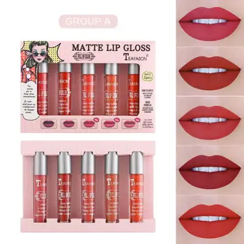 5Pcs/set Velvet Matte Lip Gloss Impermeável de Longa duração Líquido Batom Nude Lip Tint Cosméticos Manter 24 Horas Lábios Maquiagem Caixa de Presente