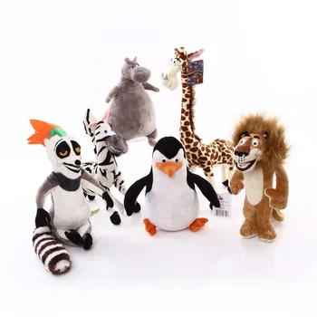 6 Estilos CartoonMadagascar de Pelúcia do desenho animado Madagascar Figura Leão, Girafa Penguin Zebra, Hipopótamo Boneca Crianças Garoto fã Bonito Presente