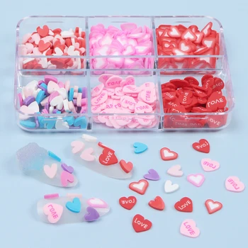 6 Grelhas de Coração de Amor a Argila do Polímero Misturado Fatias Kit Para Unhas de Arte, Decorações de Doce de são Valentim Unhas DIY Encantos Manicure Acessórios