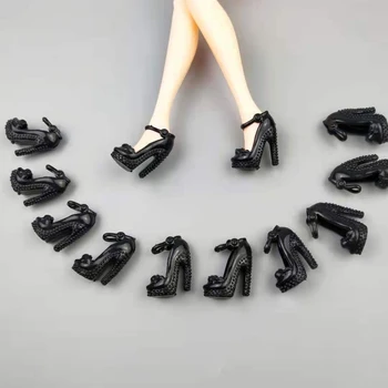 6 Pares/monte Moda Preto de Salto Alto Sapatos de Sandálias Para a Boneca Barbie Sapatos de Tênis Princesa Pé Desgaste 11.5