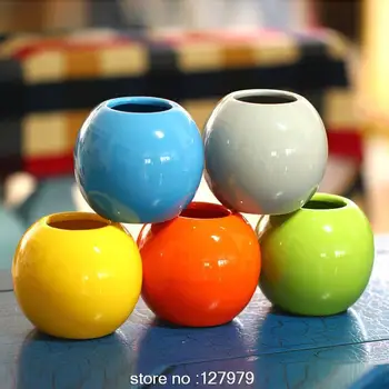 7 de cor opcional de cerâmica de mesa vaso de chão de bola do pote, vaso de flores de vaso criativo 1* vaso + 2 * brotos de feijão