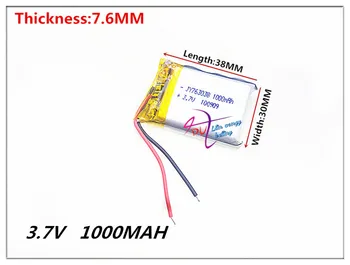 763038 3,7 V 1000MAH bateria de lítio-ion polímero bateria 1000 mah veículo viajando gravador de dados de LED de alto-falantes brinquedos