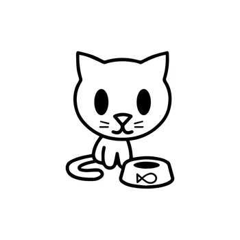 8,9 CM*11,4 CM Gatinho Com a Tigela de Comida de Vinil Decal Adesivo de Carro do Gato Felino Faminto animal de Estimação Amo Preto Prata para o Foco Adesivos