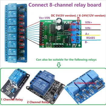 8CH DC 5V 6-24V RS485 RS232 (TTL) Modbus RTU de Controle Módulo UART para Interruptor do Relé da Placa PLC 8-canal RS485 Módulo 12V