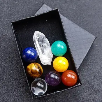 8PCS/set Pedra Natural de Cristal de Reiki, Pedras preciosas Chakras Yoga Energia de Cura de Pedra de Quartzo, Minerais de Enfeites para Decoração de Casa Caixa de Presentes