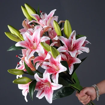 90cm Flores Artificiais para Decoração de Lillys Grande Tronco de Flores cor-de-Rosa Bud Única de Lily para Casamento Decoração Home Acessórios