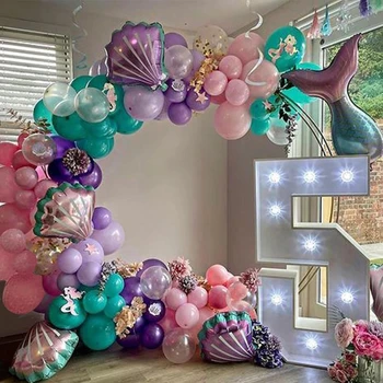97pcs Sereia Festa do Balão Garland Arco Kit Roxo Rosa Shell Cauda de Sereia Hélio Globos de Chuveiro do Bebê Decoração de Festa de Aniversário