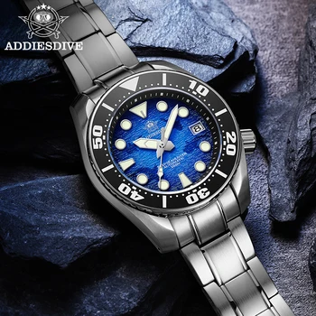 Addies Mergulho de Aço Inoxidável dos Homens Relógio de Pulso AD2102 Mostrador Azul Escuro Super Luminoso do Relógio de Mergulho 200m NH35 Relógios Automáticos