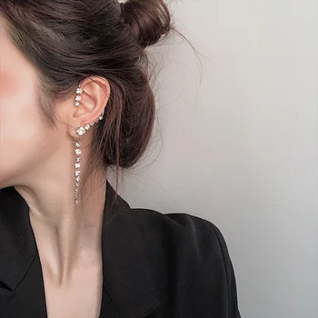 AE-CANFLY Novo Single coreano Strass Brincos 2020 Brilhante de Furadeira de Arco de Ouvido Pendurado Brincos para Mulheres Minimalista Ear Cuff