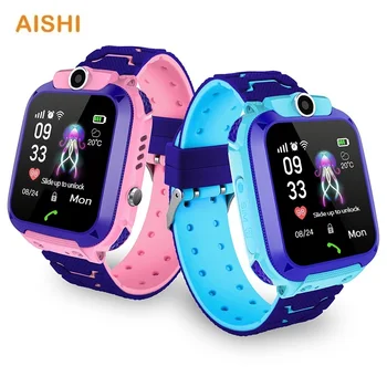 AISHI Q12 Impermeável Crianças Smart Watch Criança Relógio do Telefone, Chat de Voz Smartwatch SOS LBS Alarme para 2G Cartão Sim APP SeTracker2