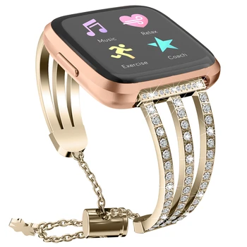 Ajustável de Jóias de Diamantes Correia de Relógio para o Fitbit Versa 2 / Lite Smart Watch Substituição Faixa de Relógio de Metal