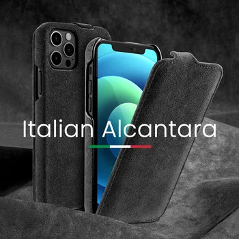 ALCANTARA Telefone Flip Case Para o iPhone 12 Pro Max mini-11 de Negócios de Luxo Vertical Abrir Couro Artificial Casos Saco Cobrir