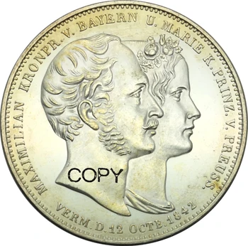 Alemão Estados Reino da Baviera 2 Thaler 3 1/2 Gulden de Ludwig I do Casamento De 1842 Cuproníquel Prata Chapeada Cópia da Moeda