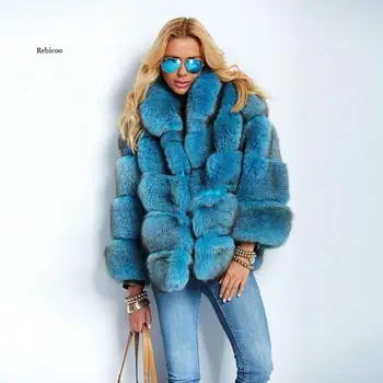 Alta Qualidade de Inverno Mulher Eco-friendly fox Fur Casaco com Gola de Pele Natural Casaco Quente Personalizar Luxo Casaco Sobretudo Mulheres