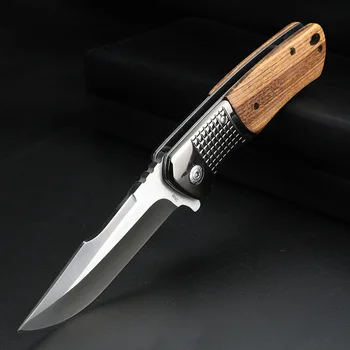Ao ar livre multi-funcional de faca dobrável com alça de madeira Acampamento EDC ferramenta faca de Alta dureza a faca de caça