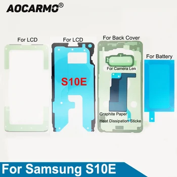 Aocarmo Para Samsung Galaxy S10E SM-G9700 Conjunto Completo Adesivo Tela LCD de Fita Tampa Traseira da Bateria Quadro Lente da Câmera Adesivo Cola
