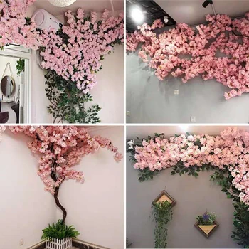 Artificial de Cereja Árvore cor-de-Rosa cereja Ramo de Árvore de Seda Flor DIY Decoração de Casamento com Flores Artificiais Parede de Casa Decoração ao ar livre