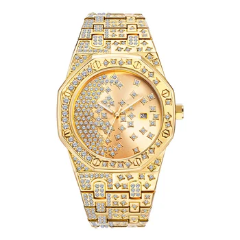 As melhores marcas de Luxo Gelado Fora Relógio de Diamantes Homens Hip Hop Impermeável Calendário Quartz watch-Relógio Masculino Relógio Masculino Drop Shipping