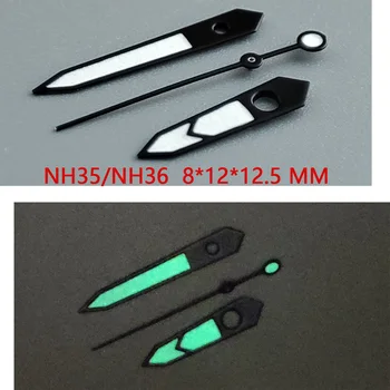 Assista acessórios relógio de ponteiro NH35 mãos, mãos negras verde super luminosa, adequado para NH35, NH36 movimento A25
