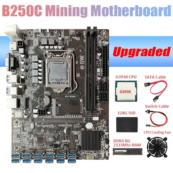 B250C ETH Mineiro placa-Mãe+G3930 CPU+DDR4 8GB 2133Mhz RAM+128G SSD+Fã+Cabo SATA+Interruptor do Cabo 12 PCIE USB GPU de Fenda