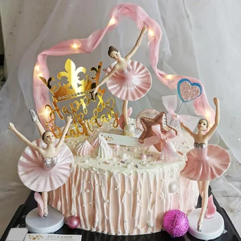 Bailarina Aniversário De 3 Pack Cake Topper-De-Rosa Sapatilhas De Ballet Bonito Dançarina De Meninas Bebê Decoração De Festas