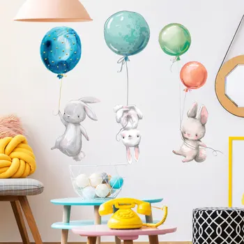 Balão colorido Adesivos de Parede para Quarto de Crianças, Decoração de Cinza Coelhos Quarto Quarto de Crianças do Berçário Decorativos de Parede Decal a Decoração Home