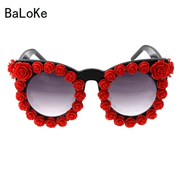 Barroco da Moda de pedra de strass de olhos de gato de óculos de sol das mulheres da marca do designer oversize óculos de sol de flor vermelha senhoras festa