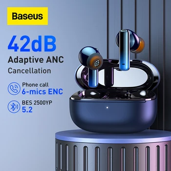 Baseus Tempestade de 1 Fone de ouvido sem Fio Bluetooth 5.2 42dB Adaptive Dynamic ANC Fone de ouvido com 6-mics ENC Cancelamento de Ruído Fones de ouvido hi-fi