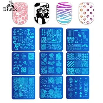 BIUTEE 33 Tipos de Nail Art Estampagem de Placas de desenhos animados Laço Flor de Árvore de Projeto Temperatura de Unhas Stamp Estamparia Imagem de Modelo Estênceis