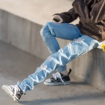 BJD Boneca Roupa se Encaixa com um 1/3 1/4 Tio Tamanho da Moda Brincalhão Magia Buraco Jeans Personalidade Rott-Buraco Calça Azul