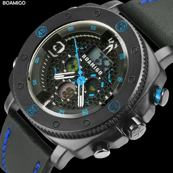 BOAMIGO Homens Cronógrafo Clássico Relógio de Quartzo de LED Relógio Digital relojo hombre relógio masculino conjuntos de quarto de kol saati