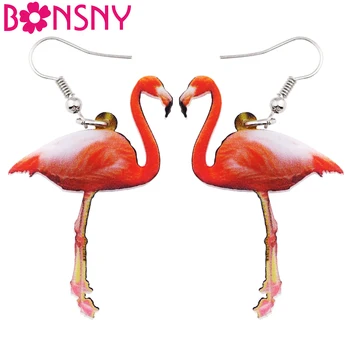 Bonsny Acrílico Padrão De Queda Oscila O Tempo Flamingo Brincos Para Mulheres 2017 Moda De Nova Menina Acessórios Jóia Animal