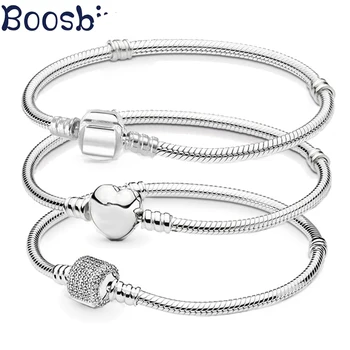Boosbiy Banhado a Prata em Forma de Coração Cobra Cadeia Pulseira de Charme Para as Mulheres, a Marca de Moda de Pulseiras de DIY Fazer a Jóia de Presente