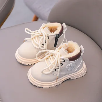 Botas de inverno para Crianças Sapatos de Couro de Moda Quente antiderrapante Meninos Aluno Sapatos ao ar livre Botas Curtas